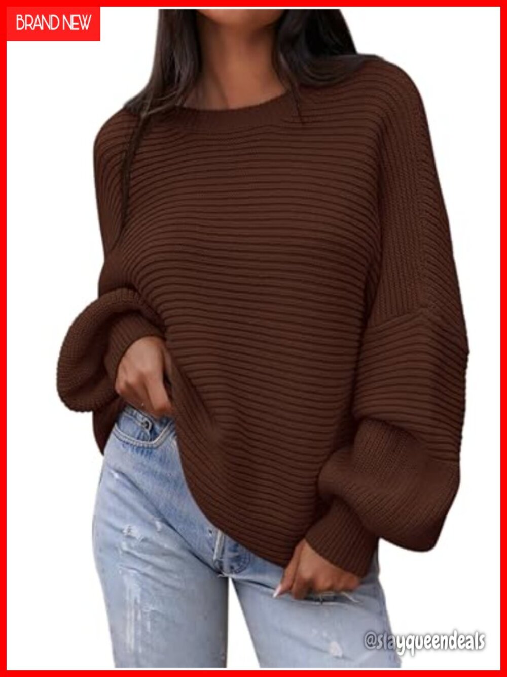 Oversized Chunky Knit Sweater Womens Lantern Sleeve Pullover